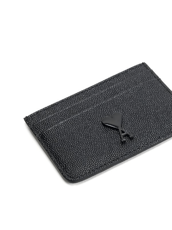 Heart Logo Pebbled Leather Card Holder