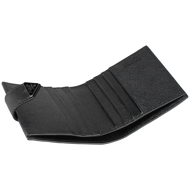 Prada Bi-fold Wallet In Saffiano Leather In Black 