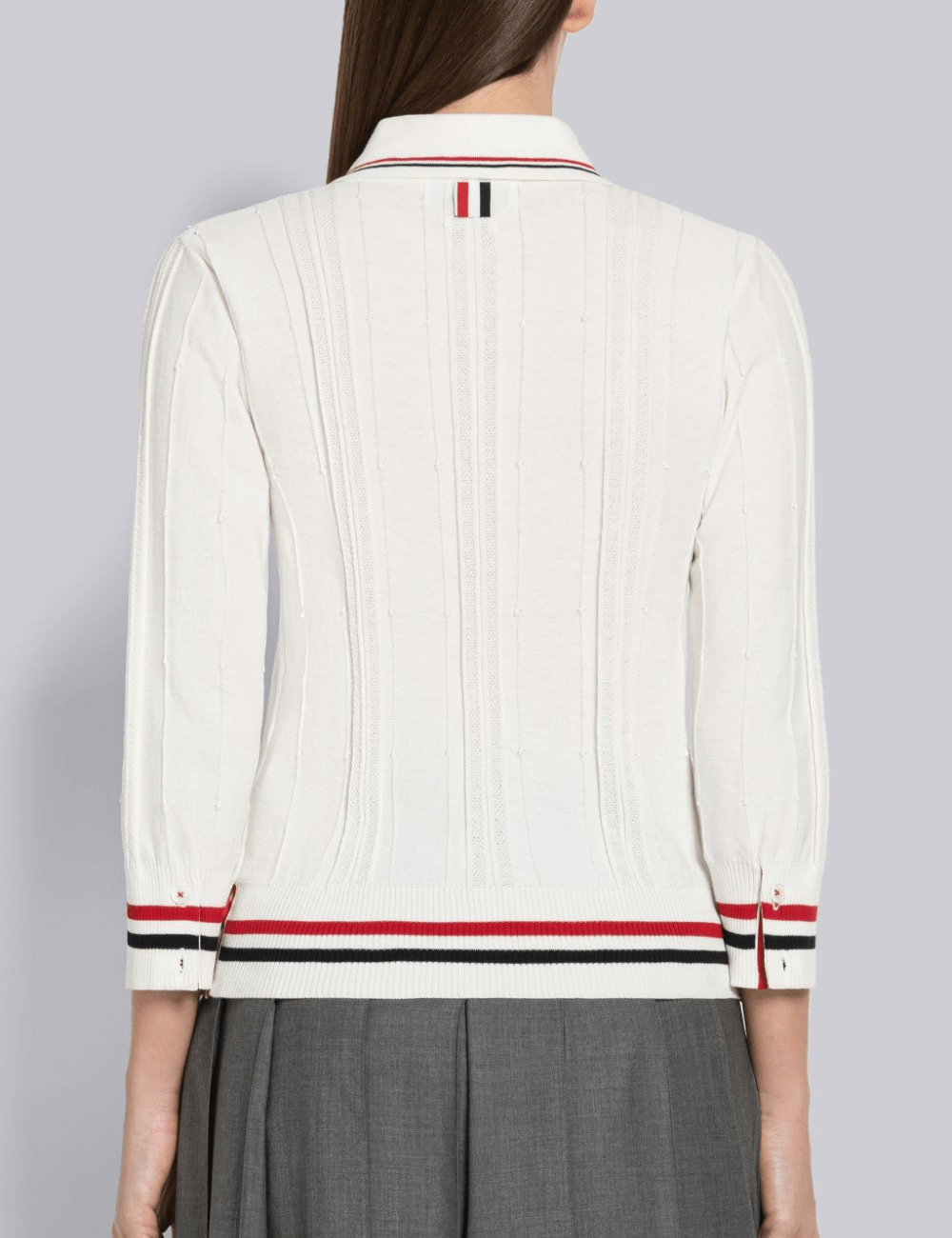 HIGH TWIST COTTON CRICKET STRIPE POLO CARDIGAN