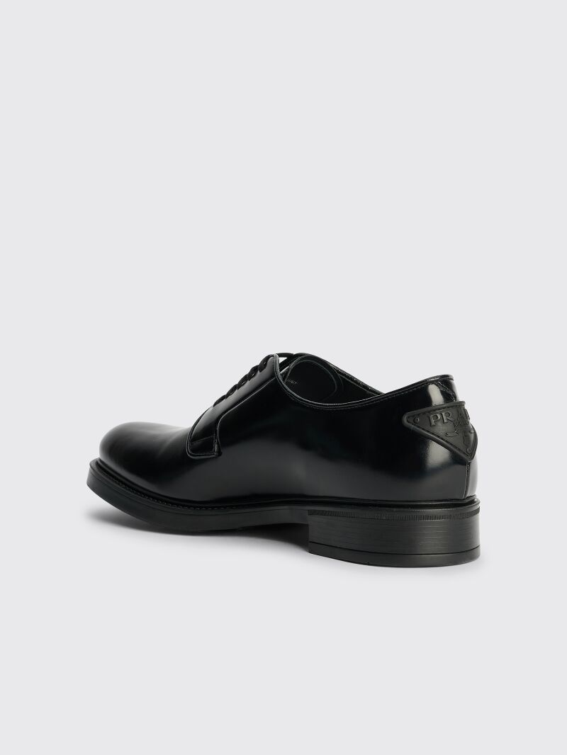 PRADA HEEL LOGO LEATHER DERBY SHOES BLACK