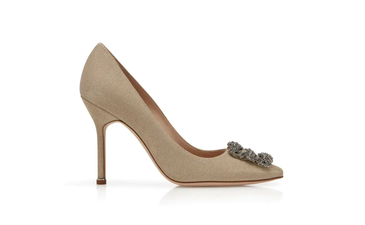 Light Gold Glitter Fabric Jewel Buckle Pumps