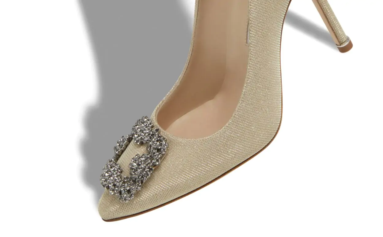 Light Gold Glitter Fabric Jewel Buckle Pumps