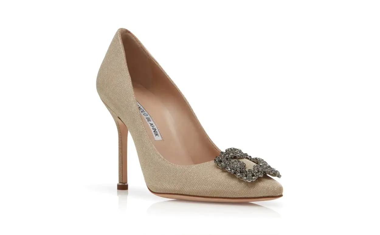 Light Gold Glitter Fabric Jewel Buckle Pumps