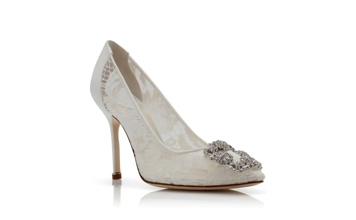 Cream Lace Jewel Buckle Pumps