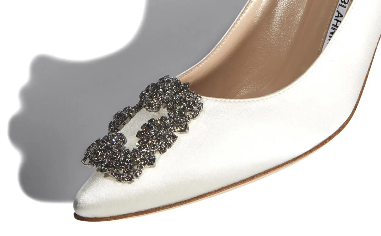 HANGISI 70 White Satin Jewel Buckle Pumps