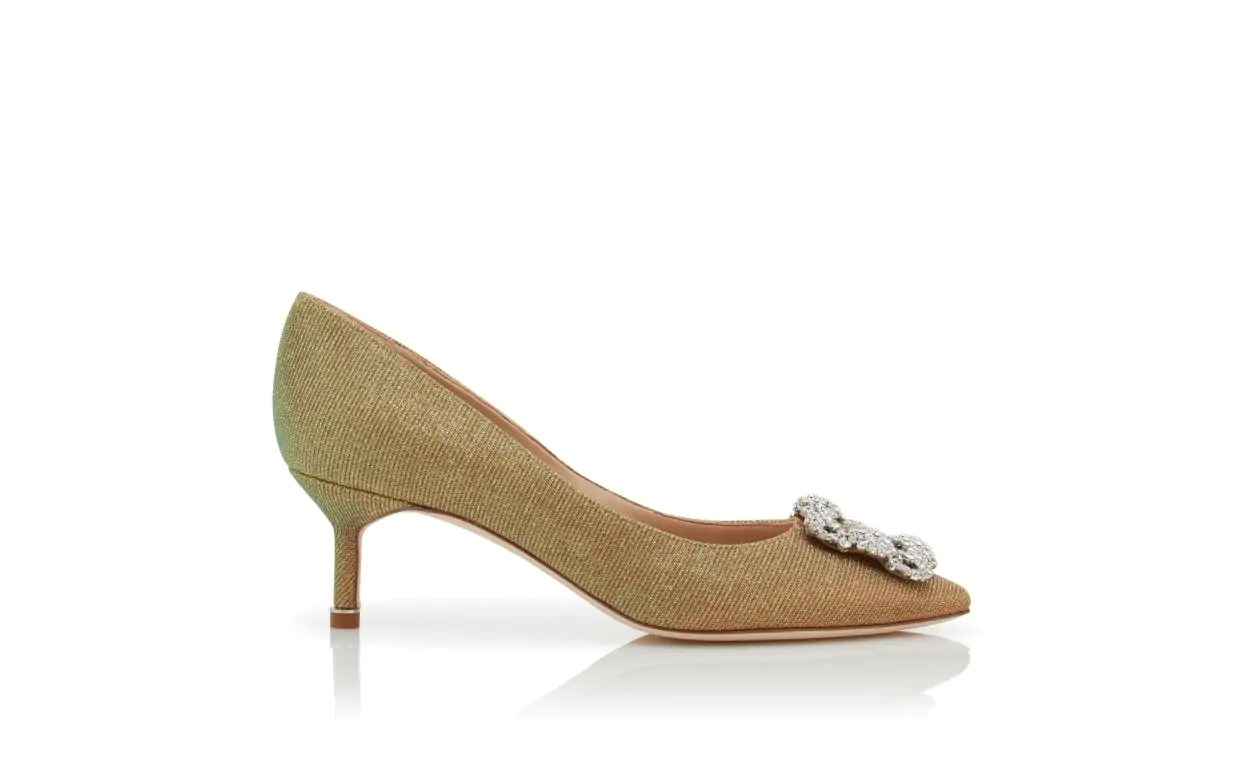 HANGISI GLITTER 50 Gold Glitter Fabric Jewel Buckle Pumps