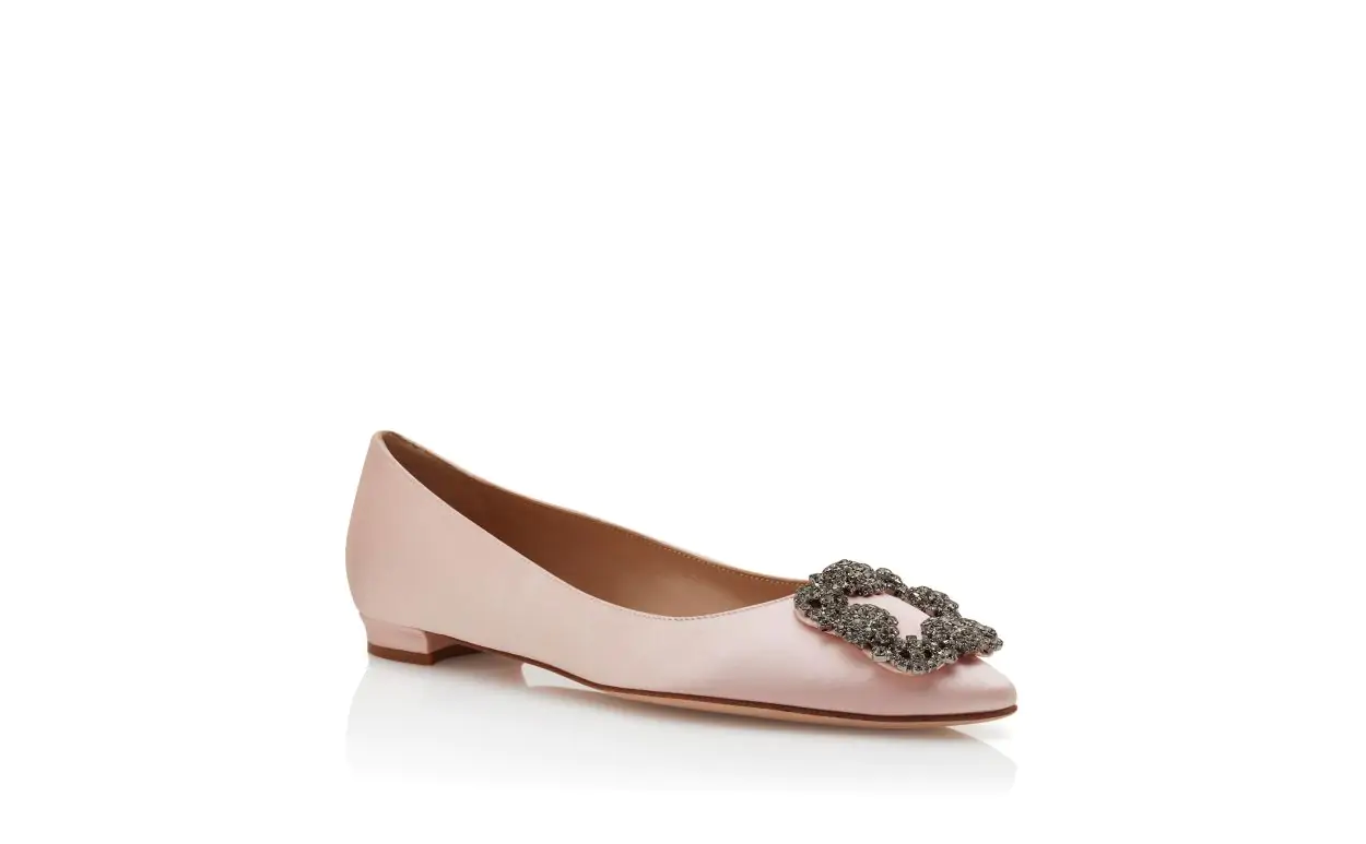 HANGISIFLAT Light Pink Satin Jewel Buckle Flat Shoes