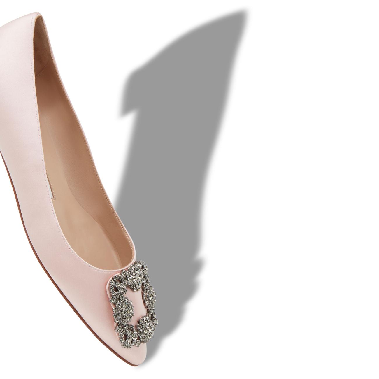 HANGISIFLAT Light Pink Satin Jewel Buckle Flat Shoes
