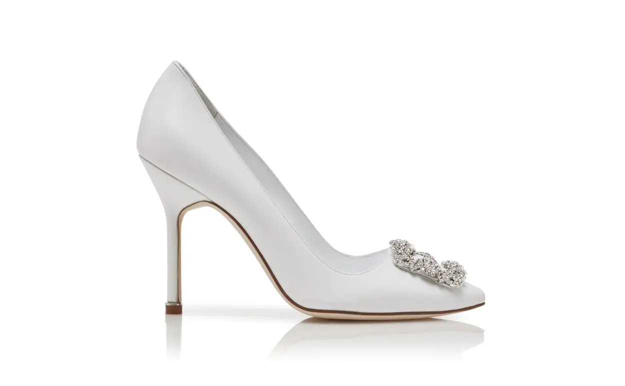 HANGISI White Calf Leather Jewel Buckle Pumps