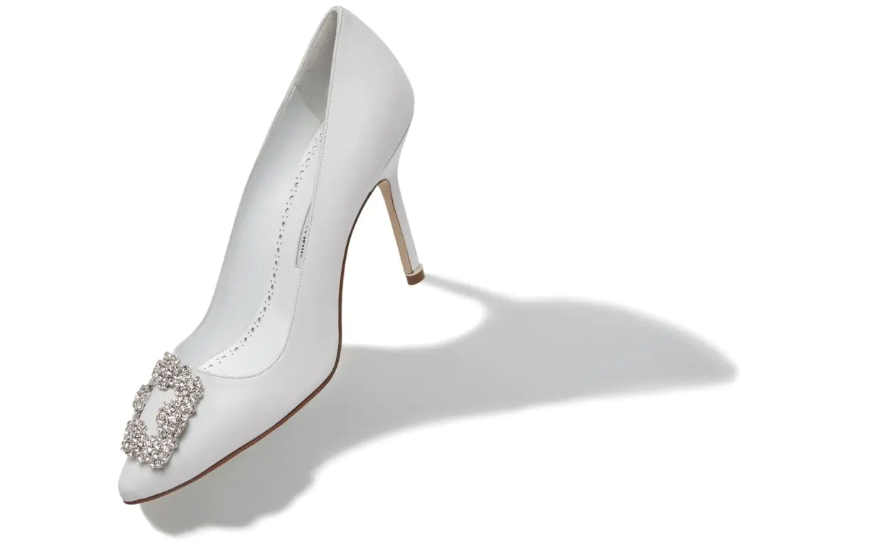 HANGISI White Calf Leather Jewel Buckle Pumps