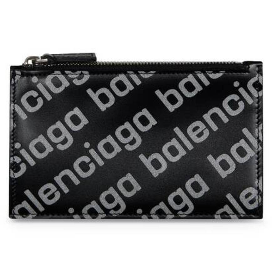 MEN'S CASH LARGE LONG COIN AND CARD HOLDER REFLECTIVE ALLOVER LOGO PRINTED IN BLACK