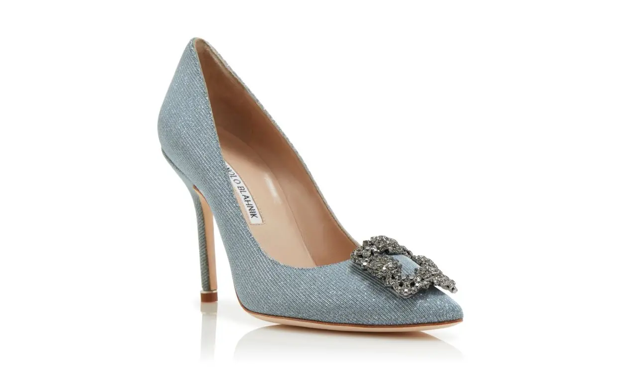 HANGISI GLITTER Silver Glitter Fabric Jewel Buckle Pumps