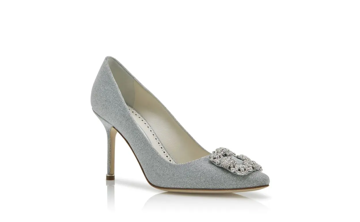 HANGISI GLITTER BRIDE Silver Glitter Fabric Jewel Buckle Pumps