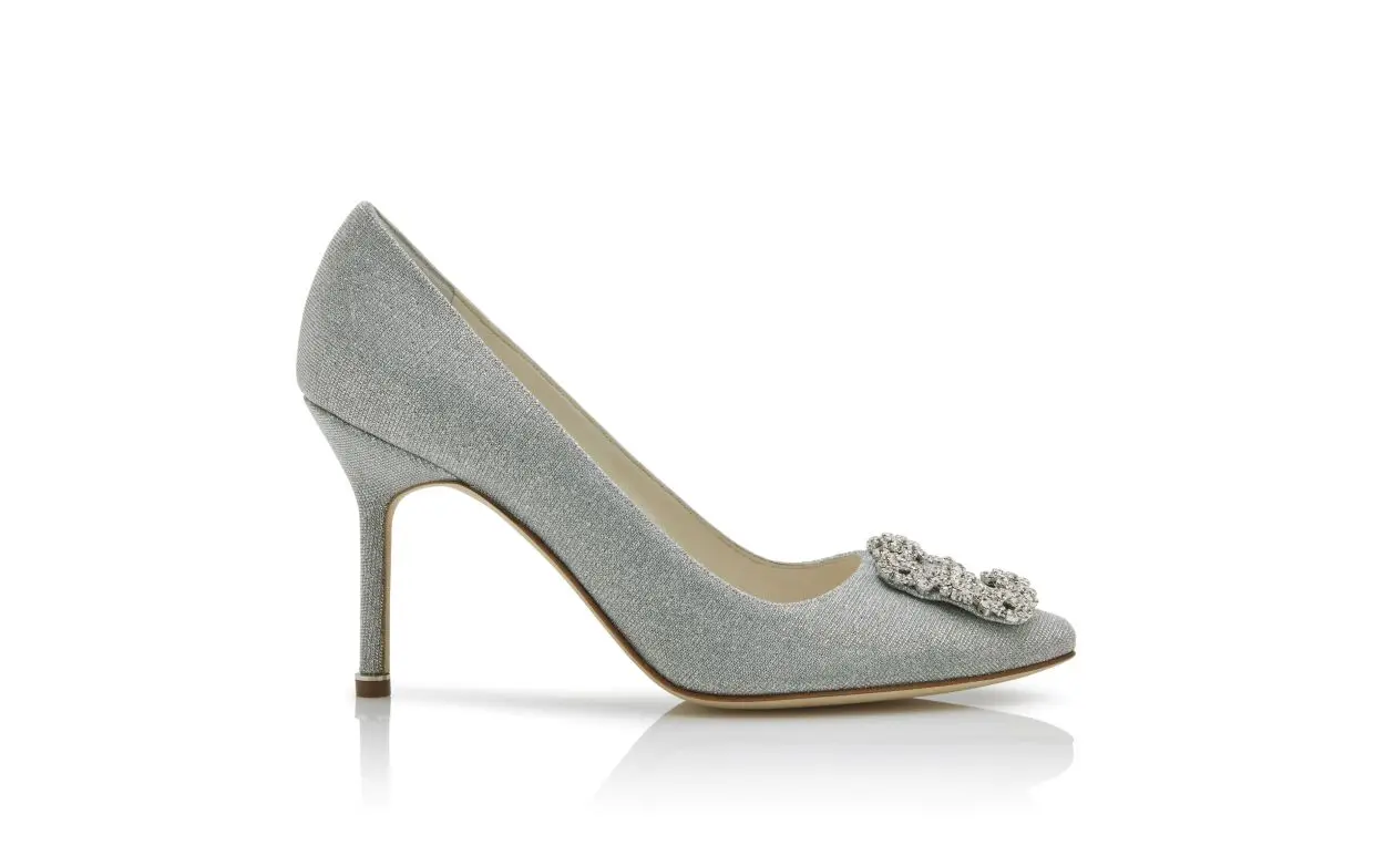 HANGISI GLITTER BRIDE Silver Glitter Fabric Jewel Buckle Pumps