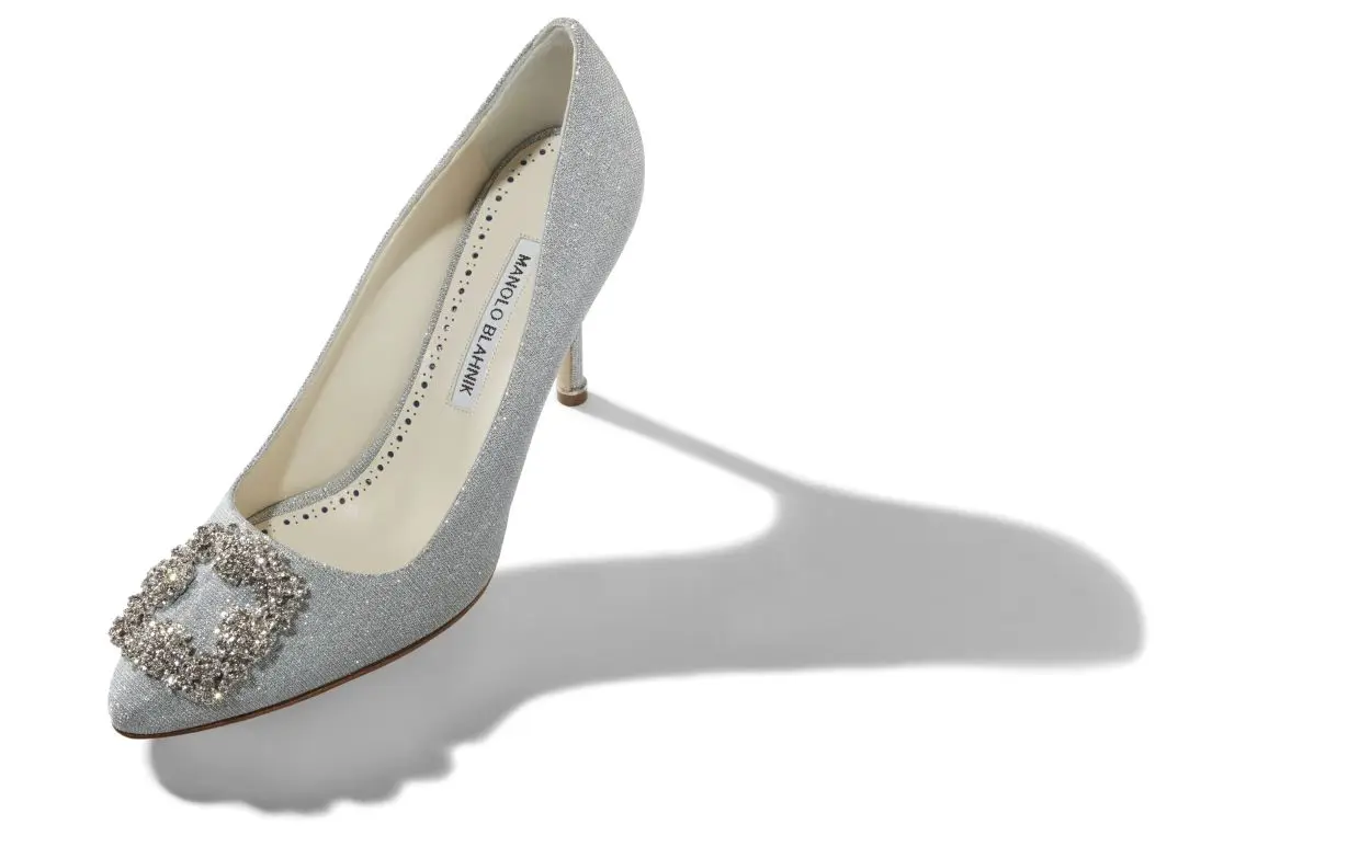 HANGISI GLITTER BRIDE Silver Glitter Fabric Jewel Buckle Pumps