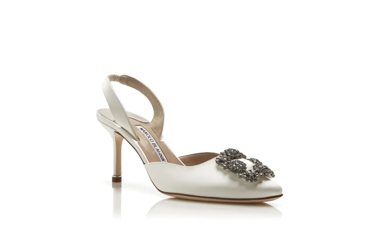 HANGISLI Cream Satin Jewel Buckle Slingback Pumps