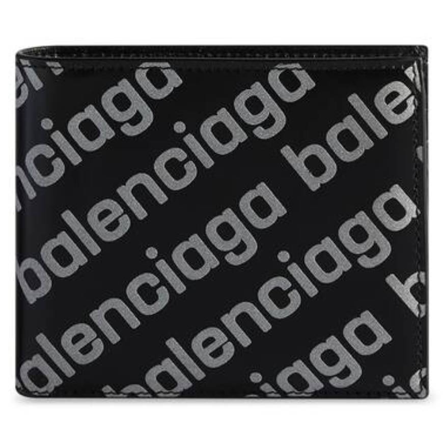 MEN'S CASH SQUARE FOLDED WALLET REFLECTIVE ALLOVER LOGO PRINTED IN BLACK