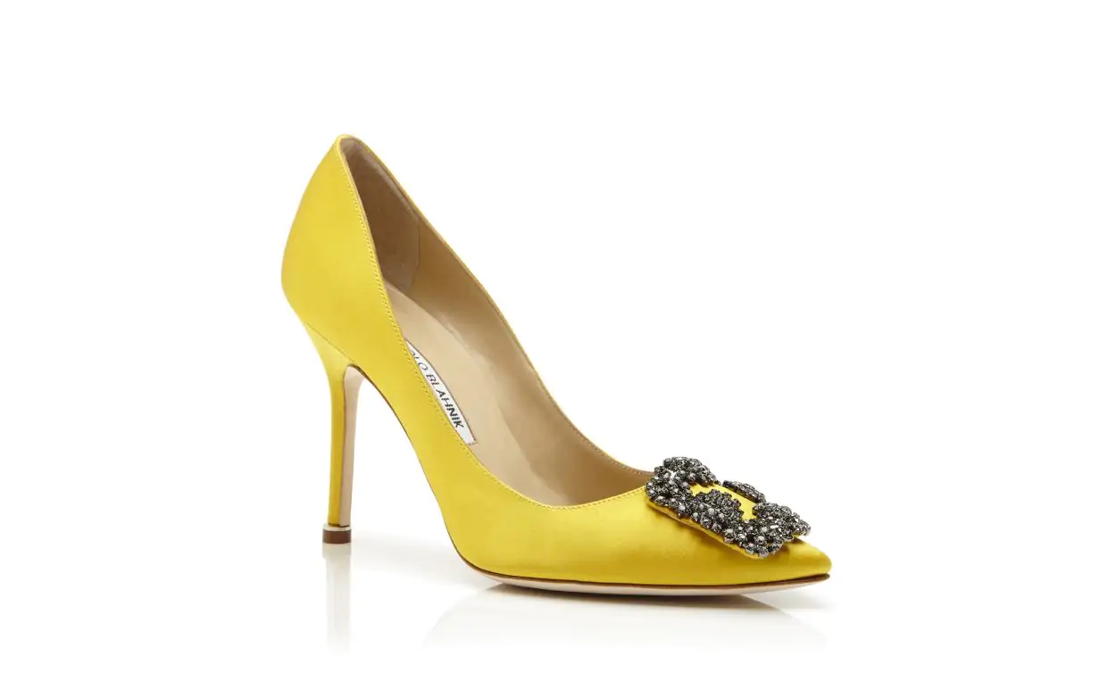 HANGISI Yellow Satin Jewel Buckle Pumps