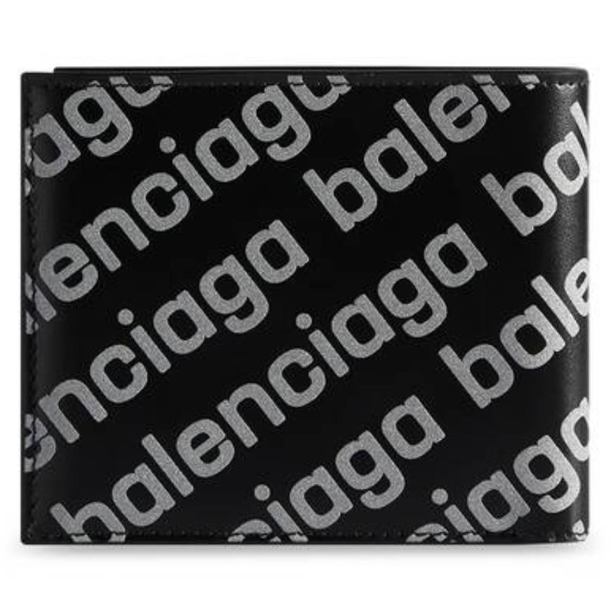 MEN'S CASH SQUARE FOLDED WALLET REFLECTIVE ALLOVER LOGO PRINTED IN BLACK