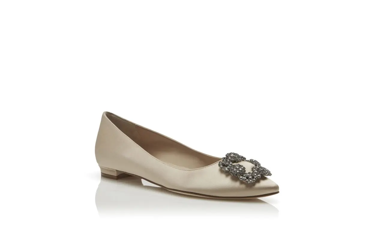 HANGISIFLAT Champagne Satin Jewel Buckle Flat Shoes