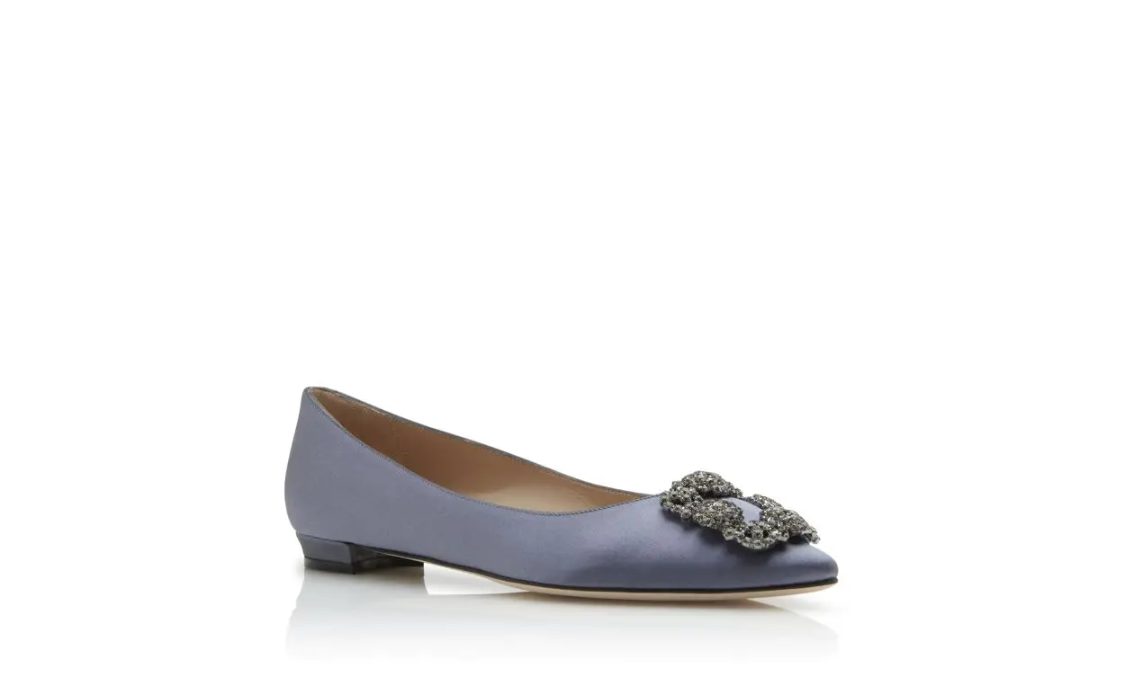 HANGISIFLAT Grey Satin Jewel Buckle Flat Shoes