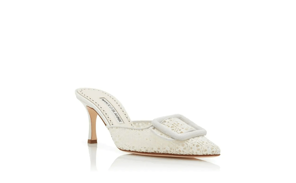 MAYSALEBI IVORY LACE BUCKLE DETAIL MULES 