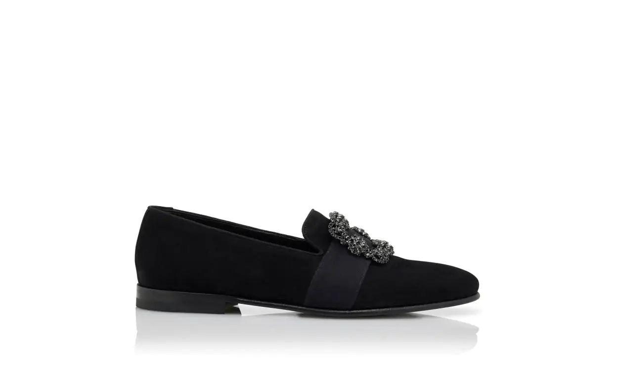 CARLTON BLACK SUEDE JEWEL BUCKLED LOAFERS 