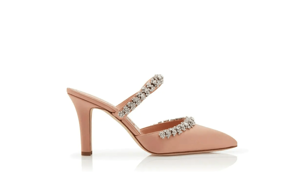 VEDADAMU LIGHT PINK SATIN CRYSTAL EMBELLISHED MULES
