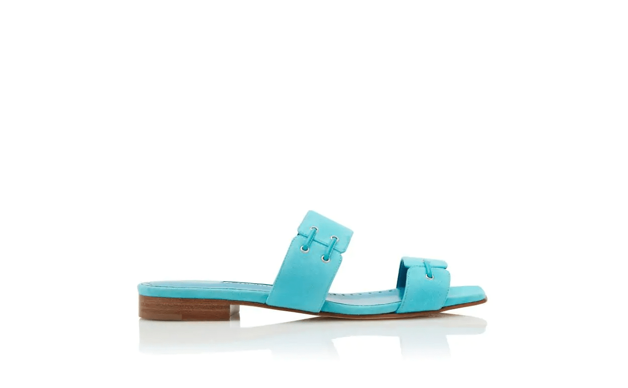 NEBREFLAT TURQUOISE SUEDE LACE DETAIL FLAT SANDALS