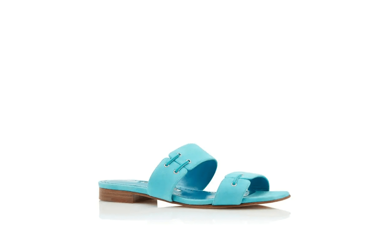 NEBREFLAT TURQUOISE SUEDE LACE DETAIL FLAT SANDALS