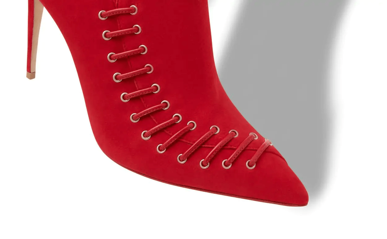 DOBRE RED SUEDE LACE DETAIL MULES