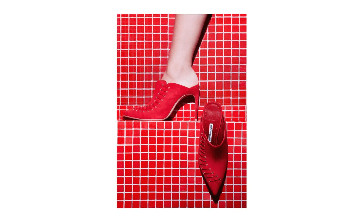 DOBRE RED SUEDE LACE DETAIL MULES