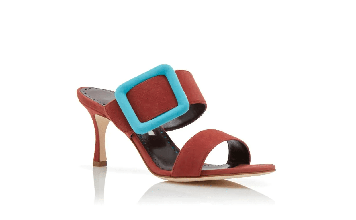 GABLE RED AND LIGHT BLUE SUEDE BUCKLE MULES 