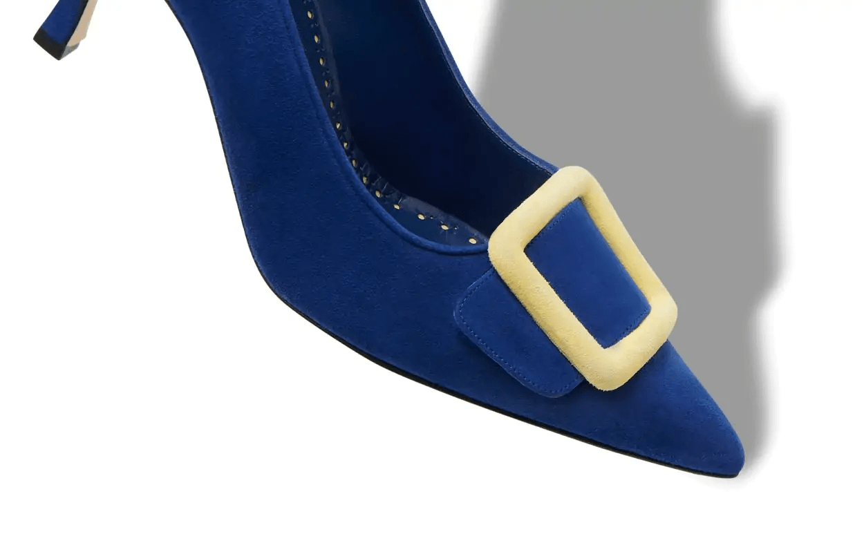 MAYSALEPUMP 70 BLUE AND YELLOW SUEDE BUCKLE PUMPS