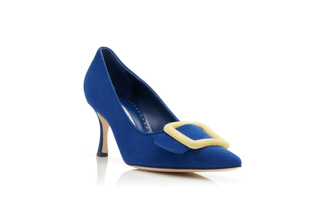 MAYSALEPUMP 70 BLUE AND YELLOW SUEDE BUCKLE PUMPS