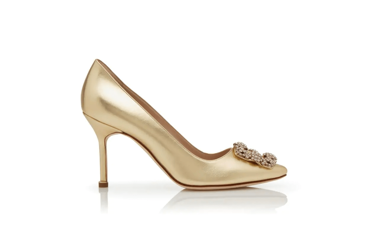 HANGISI 90 GOLD NAPPA LEATHER JEWEL BUCKLE PUMPS