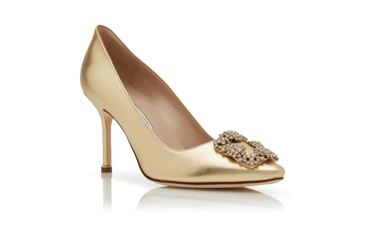 HANGISI 90 GOLD NAPPA LEATHER JEWEL BUCKLE PUMPS