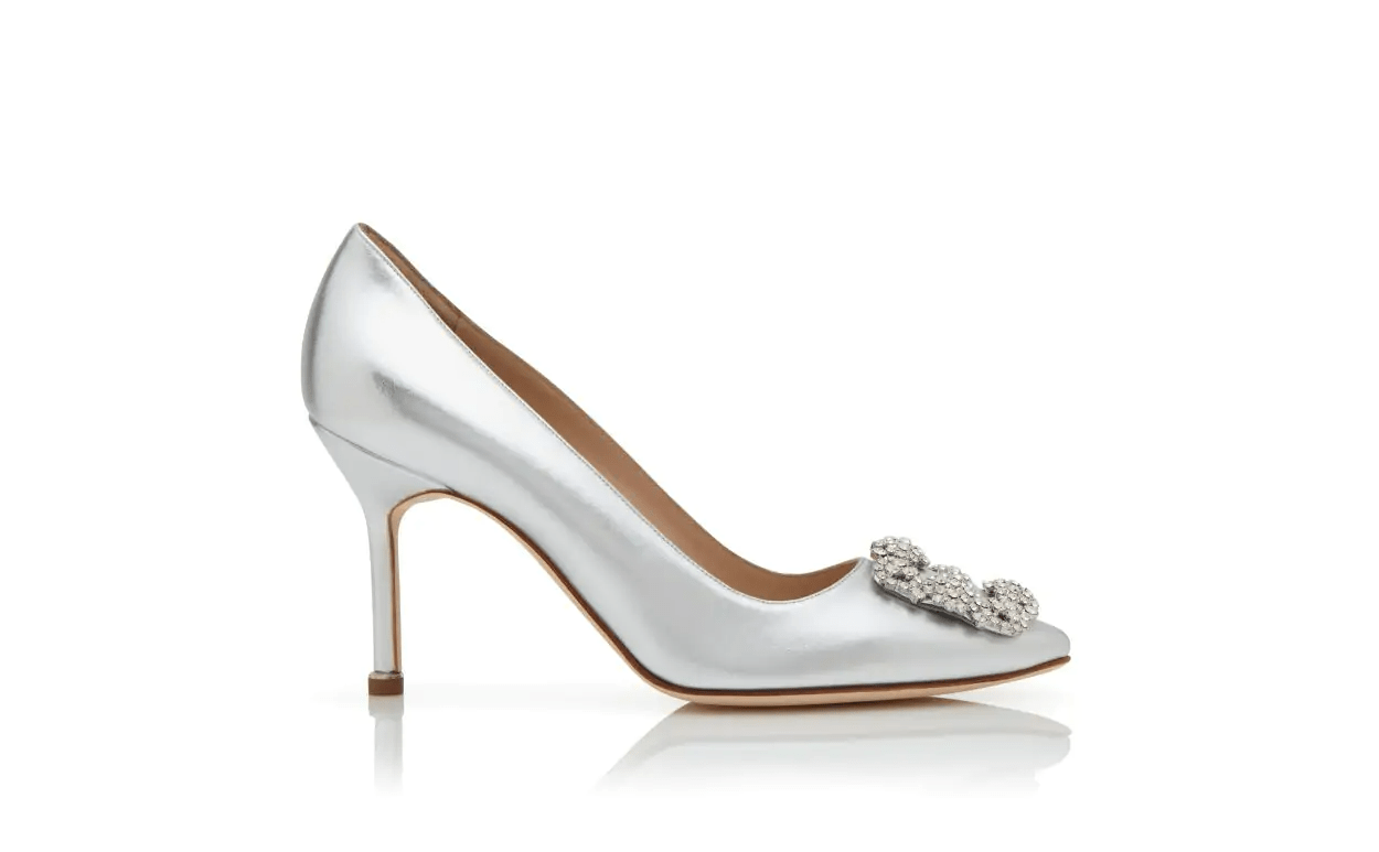 HANGISI 90 SILVER NAPPA LEATHER JEWEL BUCKLE PUMPS 