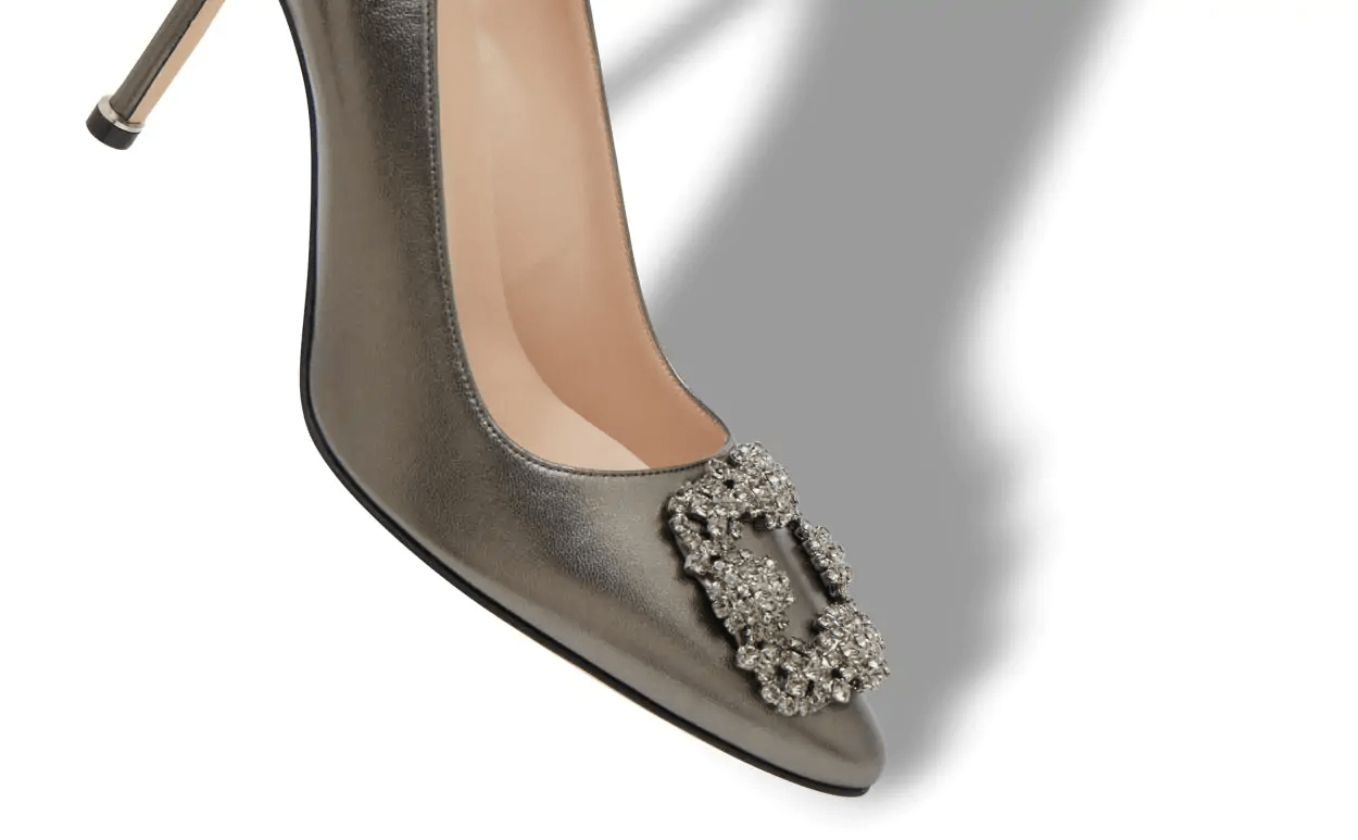 HANGISI 90 DARK GREY NAPPA LEATHER JEWEL BUCKLE PUMPS