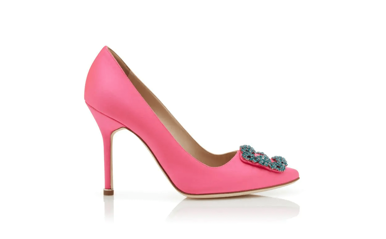 HANGISI BRIGHT PINK SATIN JEWEL BUCKLE PUMPS