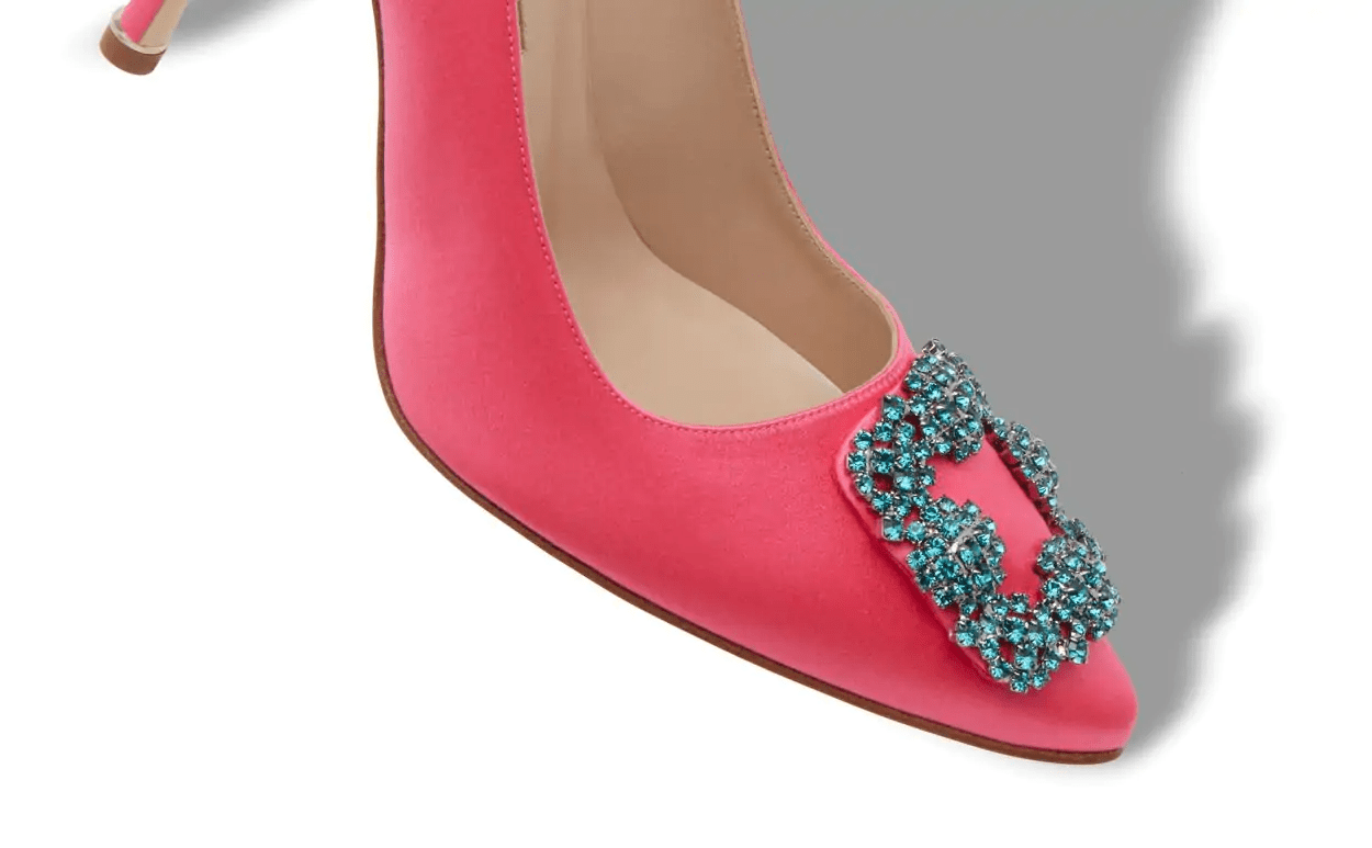 HANGISI BRIGHT PINK SATIN JEWEL BUCKLE PUMPS