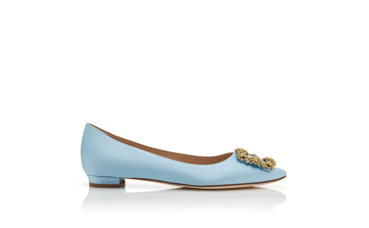 HANGISIFLAT LIGHT BLUE SATIN JEWEL BUCKLE FLAT SHOES 