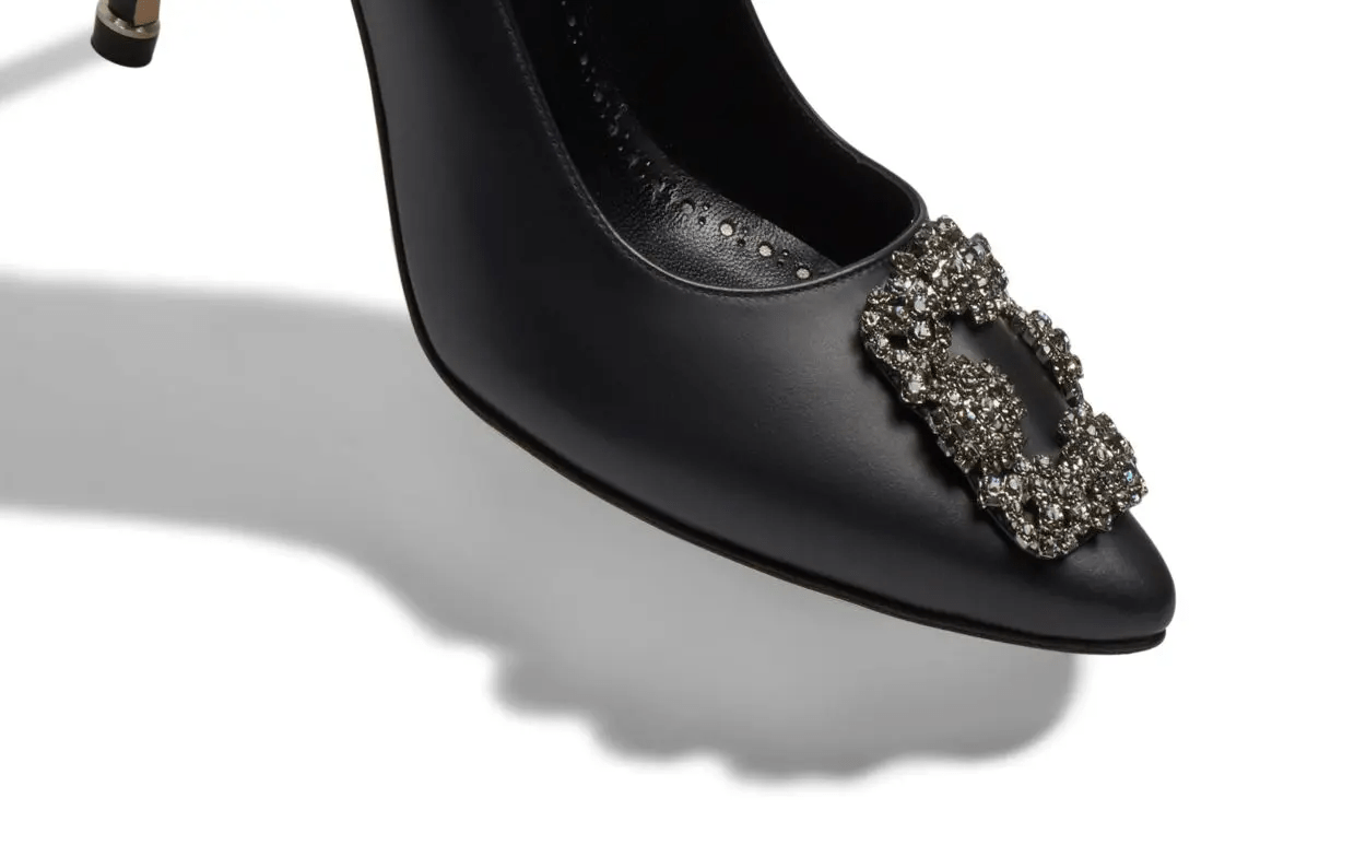 HANGISI BLACK CALF LEATHER JEWEL BUCKLE PUMPS 