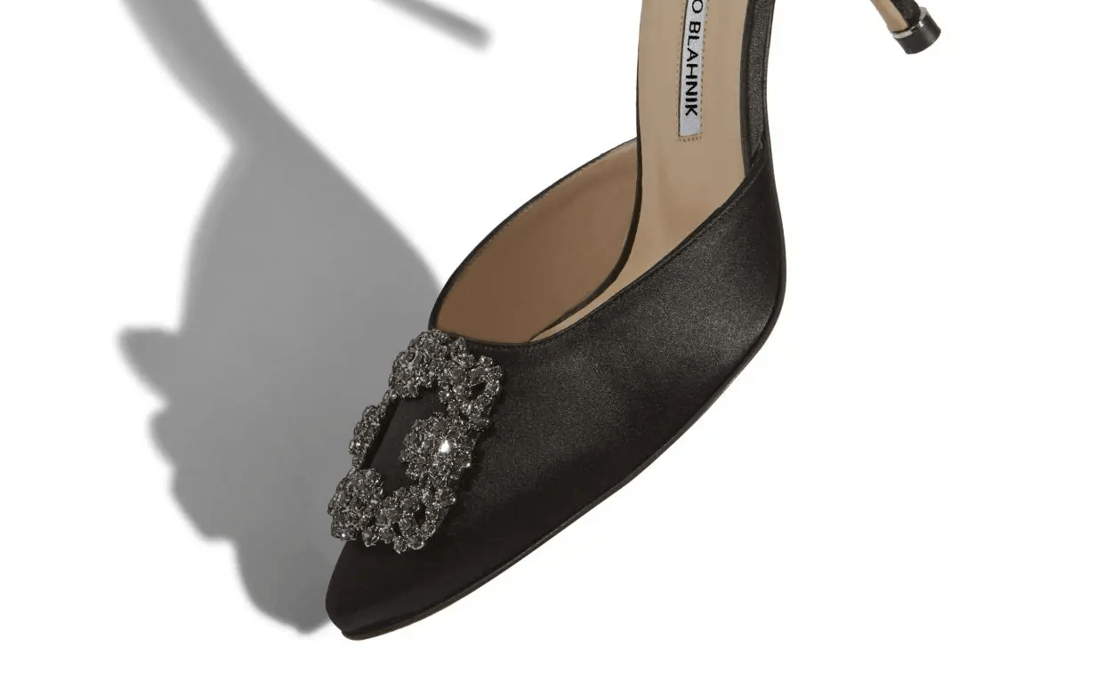 HANGISIMU BLACK SATIN JEWEL BUCKLE MULES