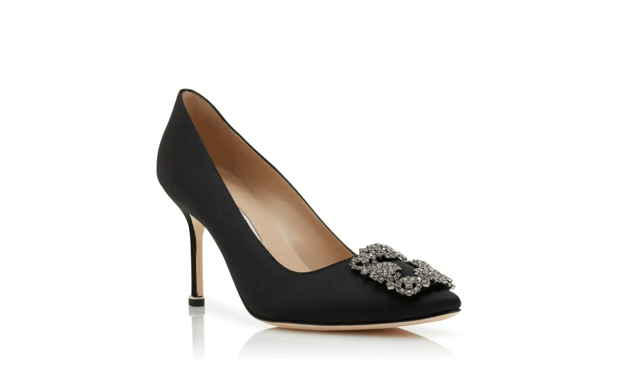 HANGISI 90 BLACK SATIN JEWEL BUCKLE PUMPS 