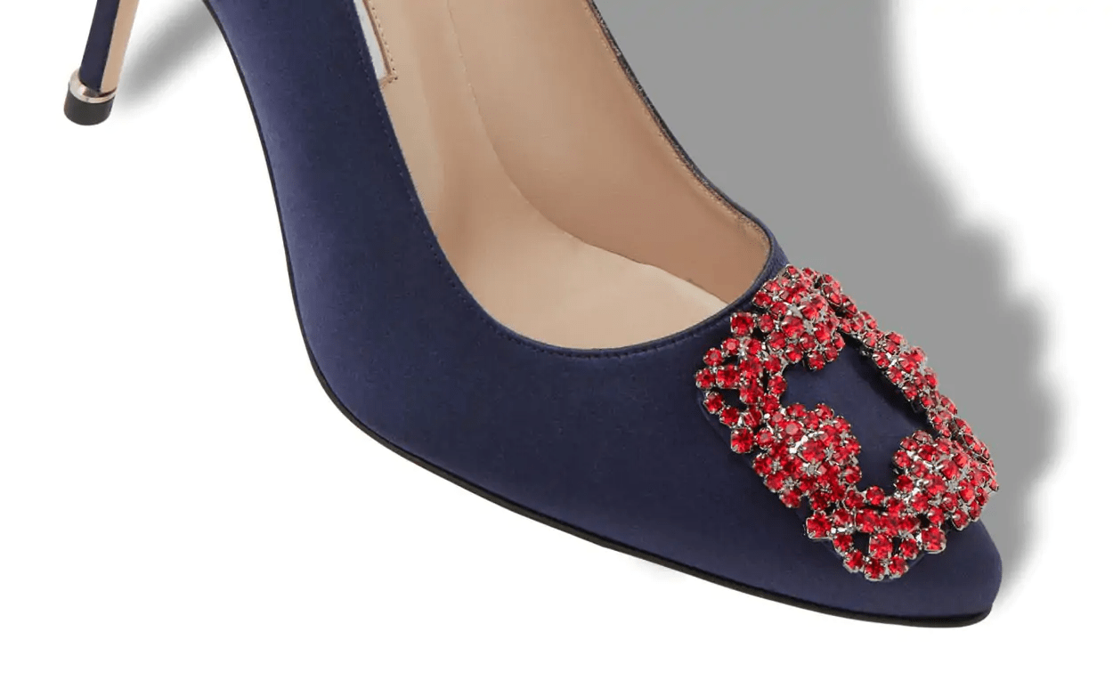 HANGISI 70 NAVY BLUE SATIN JEWEL BUCKLE PUMPS 