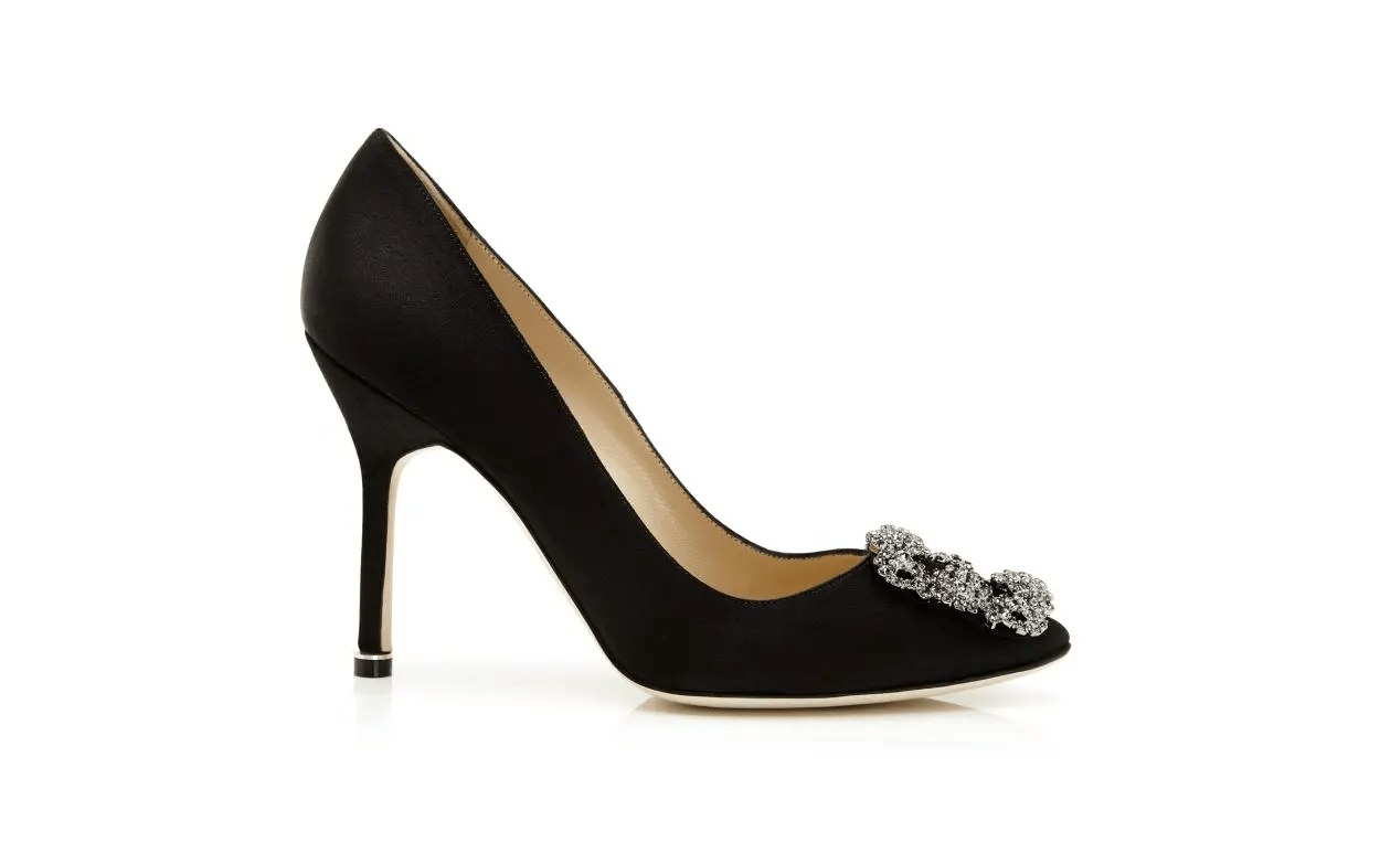 HANGISI BLACK SATIN JEWEL BUCKLE PUMPS