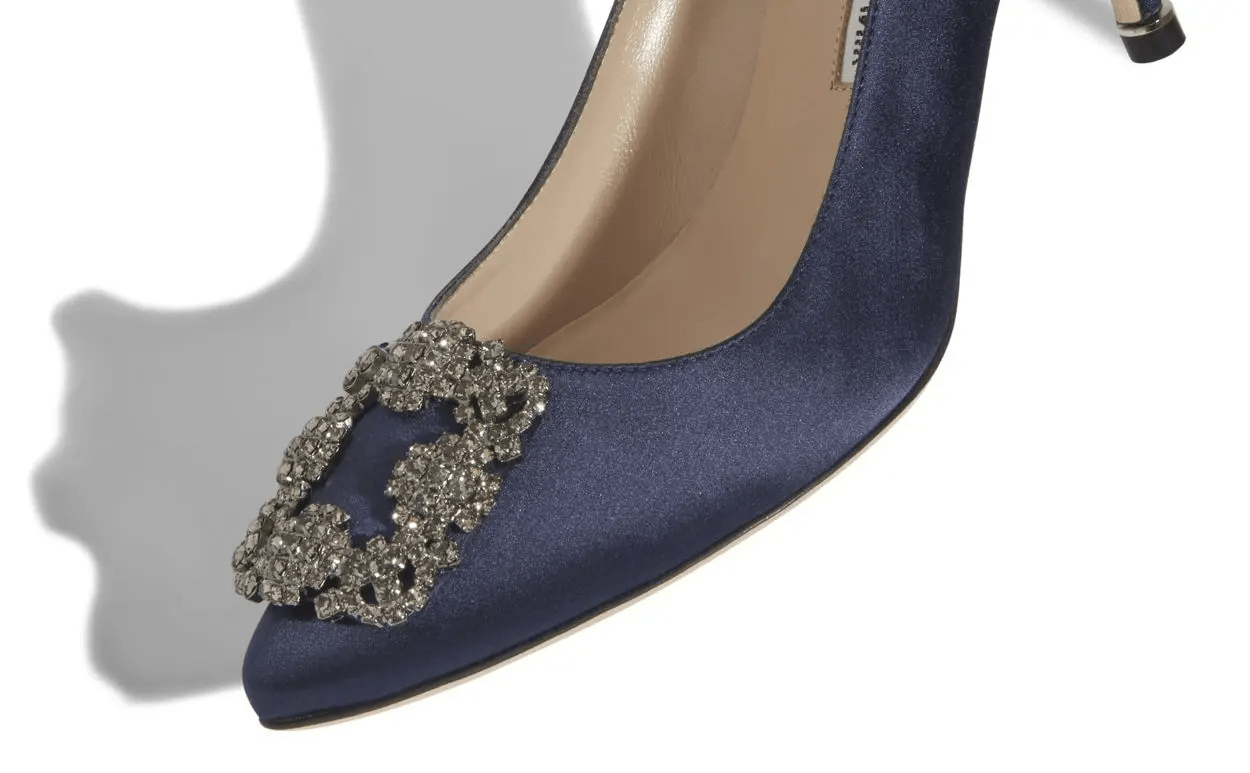 HANGISI 70 NAVY BLUE SATIN JEWEL BUCKLE PUMPS 