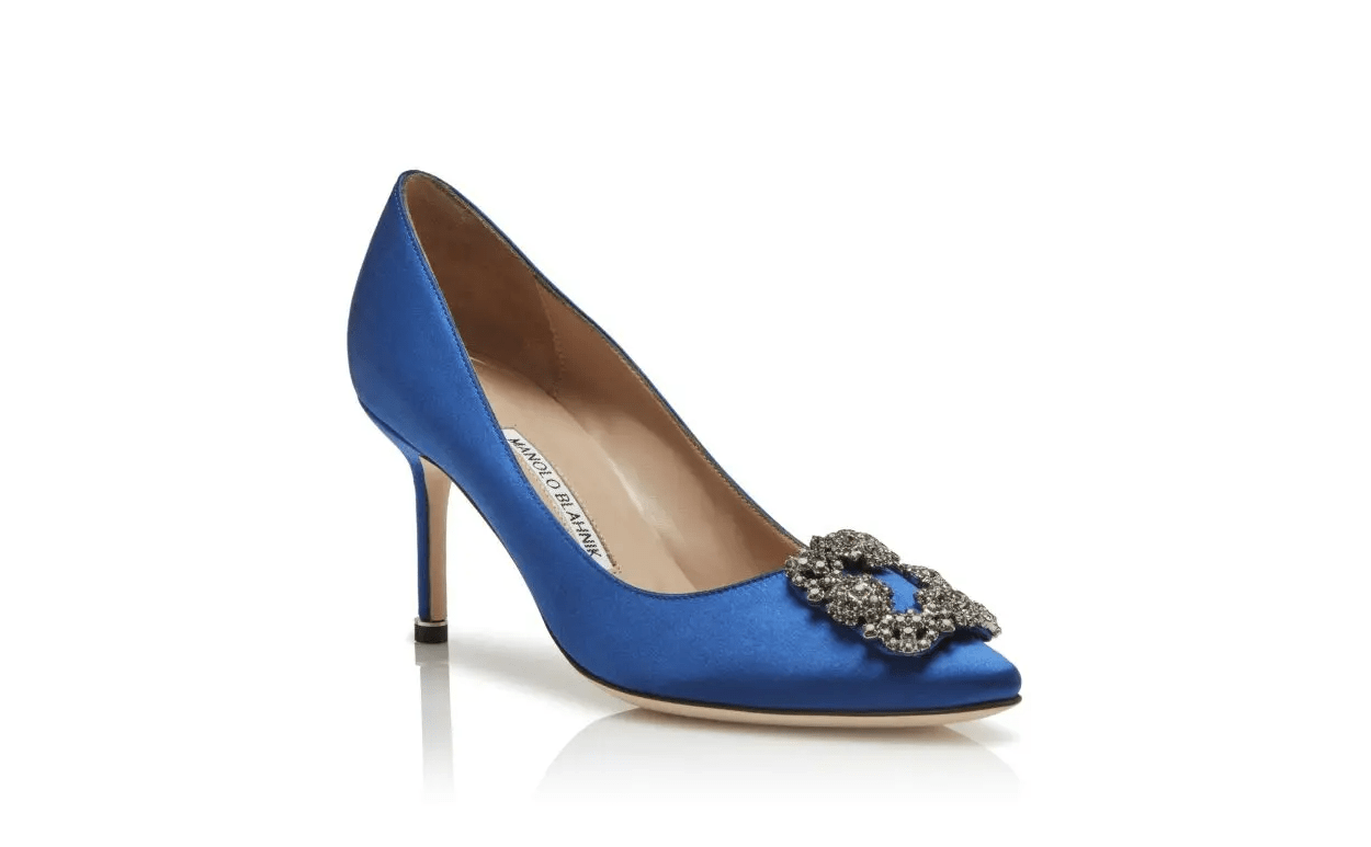 HANGISI 70 BLUE SATIN JEWEL BUCKLE PUMPS 