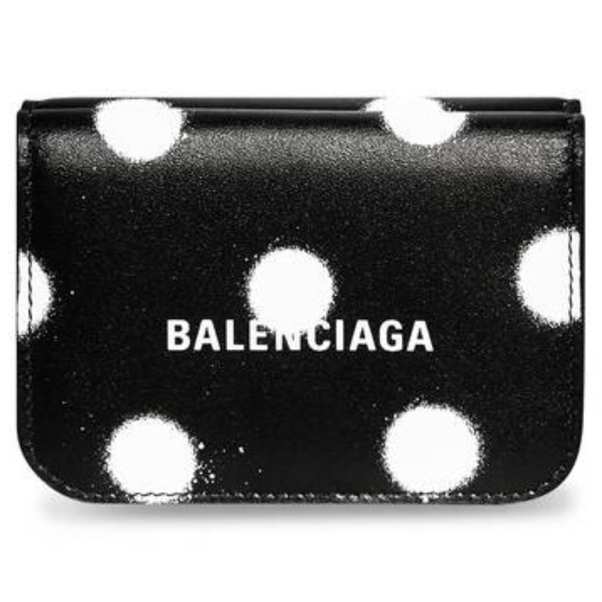 WOMEN'S CASH MINI WALLET IN SPRAYED POLKA DOTS PRINTED SMOOTH CALFSKIN IN BLACK